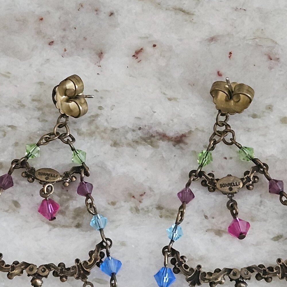 RARE VINTAGE SORRELLI FLOWER FLORAL CRYSTAL DROP DANGLE CHANDELIER EARRINGS - Picture 12 of 13